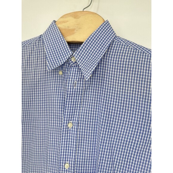 VTG Yves Saint Laurent Dress Shirt Mens 16.5 Blue White Plaid Gingham Button Up - Picture 2 of 15